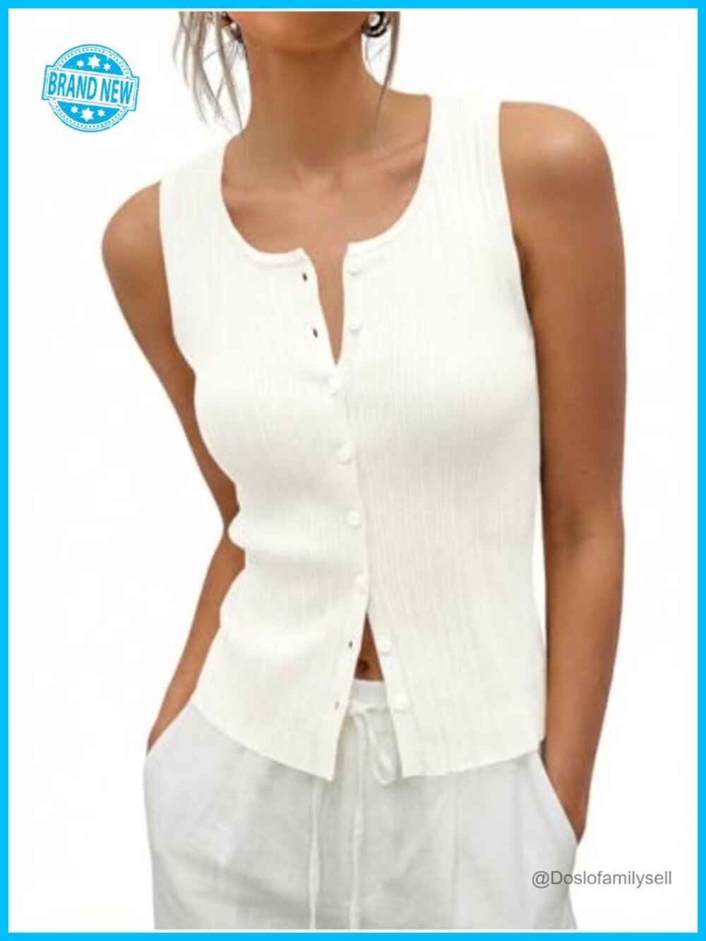 Sleeveless Ribbed Sweater Vest Button Down Scoop Neck Tank Top